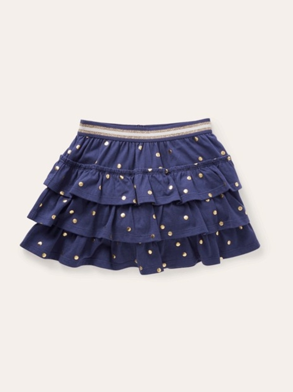 Navy Tiered Jersey Ruffle Skort with Gold Dot Accents Sz 3-4Y